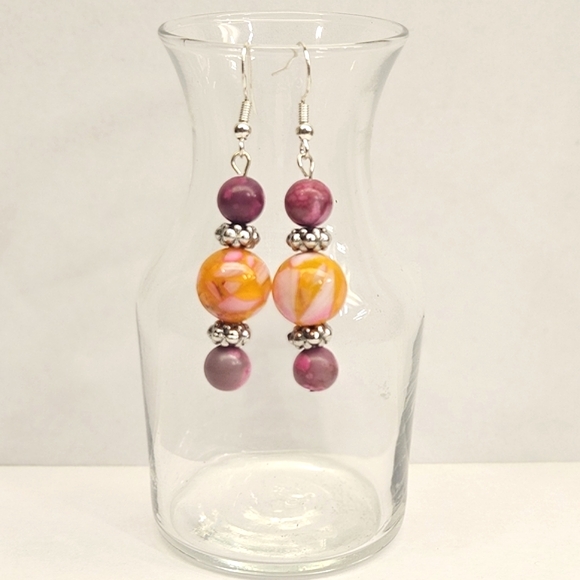 Handmade Beaded Stone and Shell Earrings - Picture 3 of 7